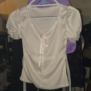 Elegant Pink Lace Trim Blouse